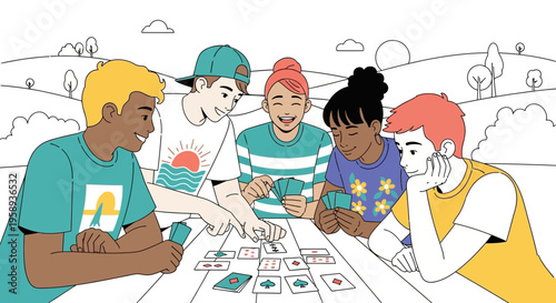 Diverse Friends Enjoying Outdoor Card Game Together