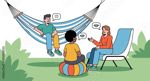 Diverse Friends Enjoying Outdoor Conversation In Relaxed Backyard Setting