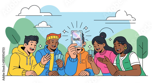 Diverse Group of Friends Enjoying a Card Game With a Rare Card Highlighted