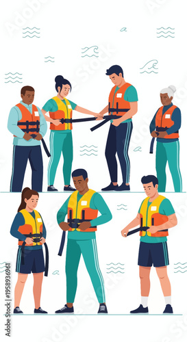 Diverse Group Prepares For Water Activities Wearing Safety Vests