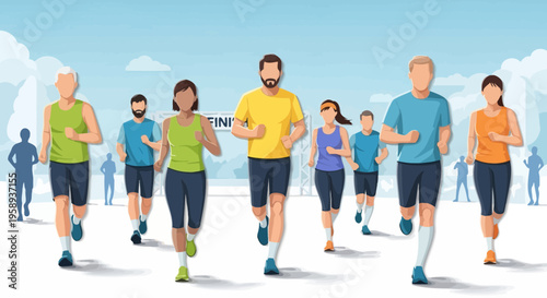 Diverse Runners Compete In A Vibrant Outdoor Marathon Event