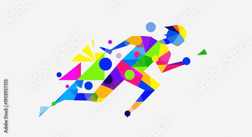 Dynamic Abstract Runner In Vibrant Geometric Motion Graphics