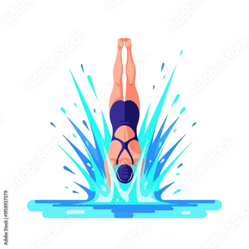 Dynamic Athlete Plunges Into Water Creating Splash