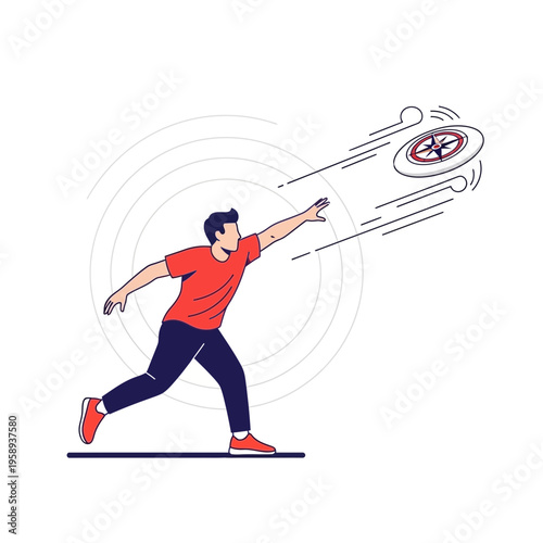 Dynamic Athlete Reaching For Flying Disc Outdoors In Motion