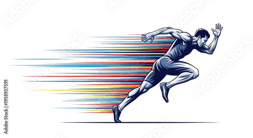 Dynamic Athlete Sprinting Forward Capturing Speed And Motion With Vibrant Streaks