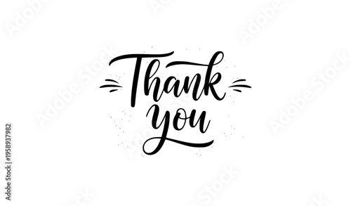Elegant thank you handwritten script typography black text minimal vector illustration for card and branding