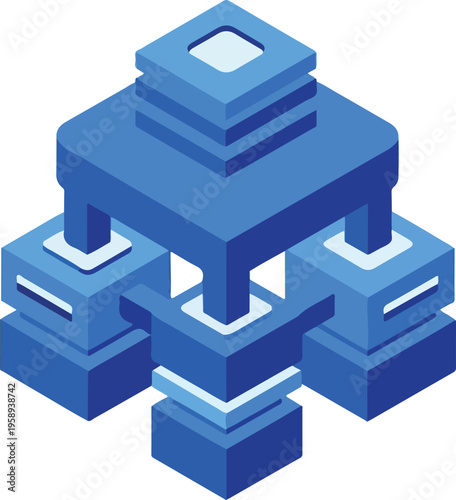 Isometric Data Architecture and Block Connection Vector, Digital Infrastructure Network and Cloud Storage Database Concept