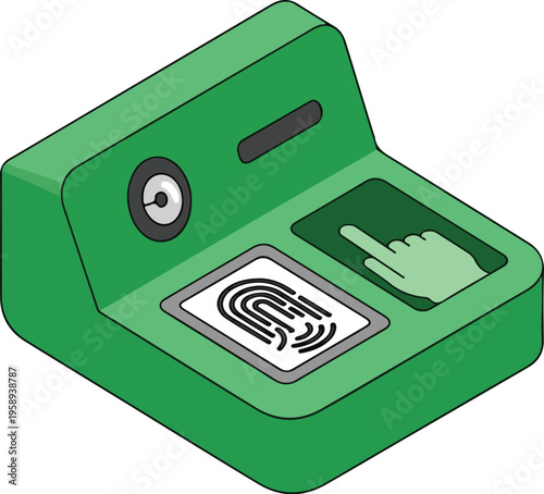 Biometric Fingerprint Scanner Icon, Isometric Vector Illustration of Security Access Control and Identity Verification Device