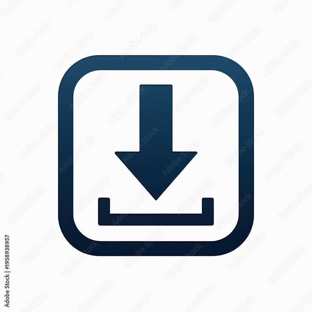 Fototapeta premium Blue down arrow icon signifies downloading data or files. Used in web interface design for obtaining digital content. Button for inbound transmissions.