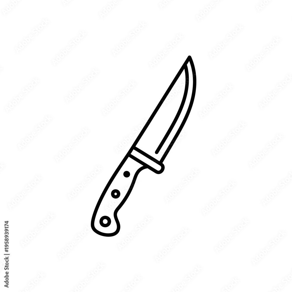 Obraz premium Simple Black and White Illustration of a Sharp Kitchen or Hunting Knife