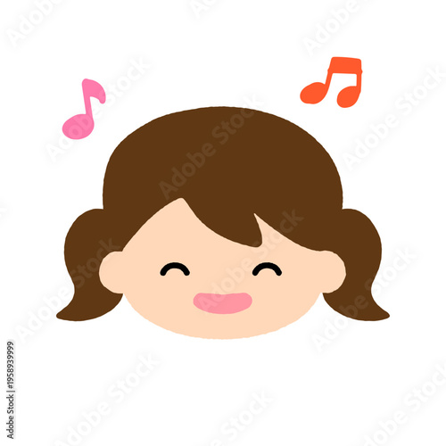 音楽を楽しむ笑顔の女の子の顔アイコン｜かわいい子供イラスト・シンプルでやさしい表情素材