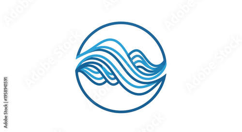 Abstract Blue Waves Logo Inside A Circle Symbolizing Fluidity