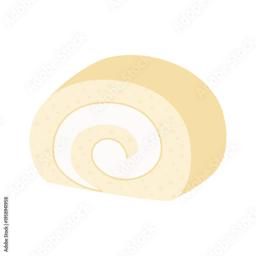 プレーン生地のカットロールケーキ 断面が見える定番スイーツのシンプルイラスト ベクター素材