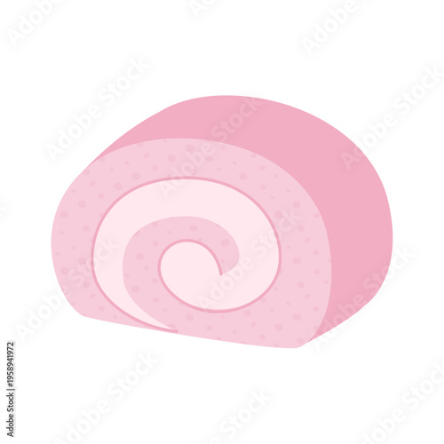 ピンク生地のいちご味カットロールケーキ 断面が見えるシンプルな洋菓子イラスト ベクター素材