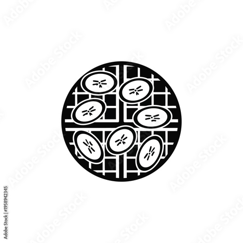 Banana slices on a circular grid pattern.