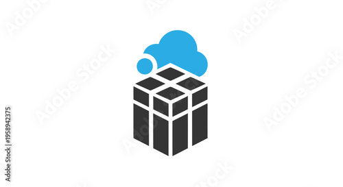 Abstract Cube Icon With Cloud Element On Top