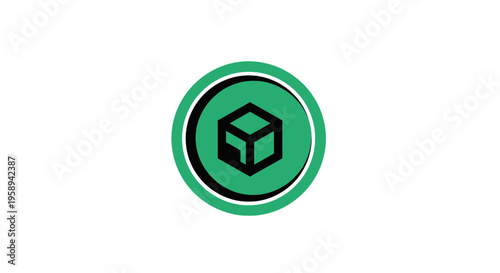 Abstract Cube Icon With Green Circle Background Design Concept