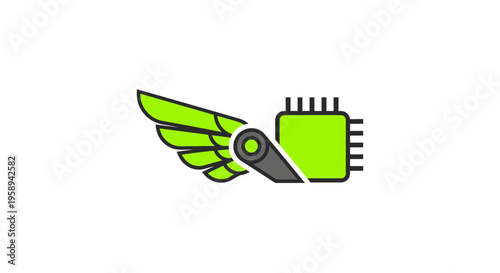 Abstract Digital Winged Circuitry Concept Flying Forward