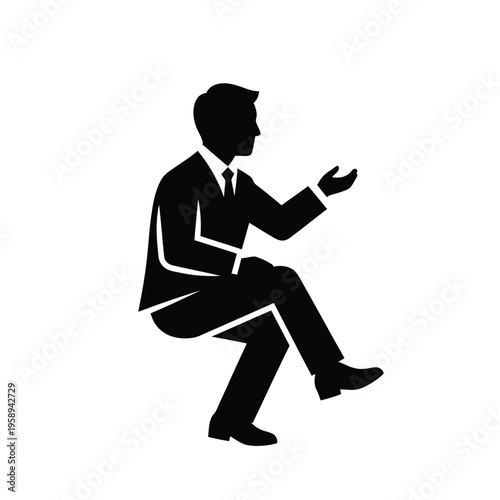 Silhouette of a businessman sitting and gesturing.