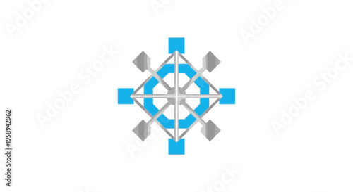 Abstract Geometric Construction With Blue And Silver Elements For Technology Concepts