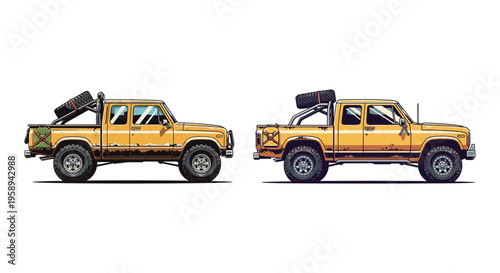 Two yellow trucks side by side.