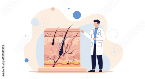 Dermatologist Explains Skin Structure and Hair Follicle Anatomy in Medical Illustration