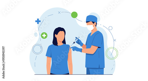 Doctor administering vaccine injection to patient, healthcare concept, vaccination, medical care