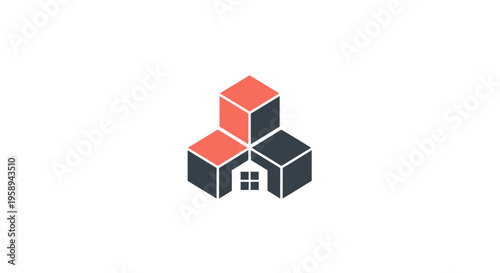 Abstract Geometric Home Symbol In Red And Dark Gray Colors