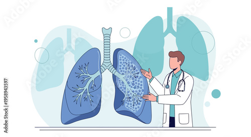 Doctor examining lungs, respiratory system illustration, medical concept