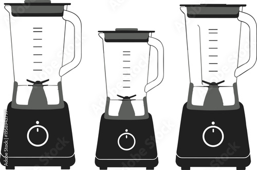 Web“Black and white vector illustration of three electric blenders with containers, handles, lids, blades, and control dials, perfect for household 