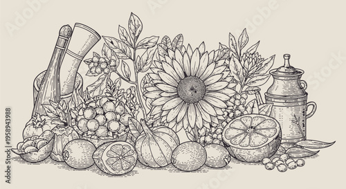 Variety of Fresh Fruits and Vegetables.