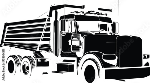Dump Truck Silhouette Vector Illustration for Heavy Industry Construction Logistics and Transport Branding Professional Logo Design and Machinery Rental Service Business Concept
