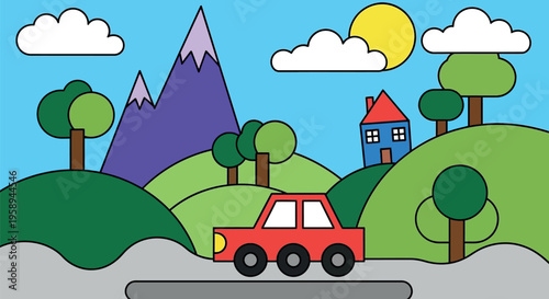 Red Car on the Roadway Driving.