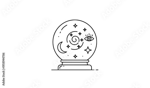 Magic crystal ball outline icon mystical fortune teller vector illustration