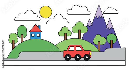 Red Car on a Road Surface.