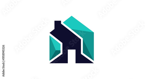Abstract Geometric Modern House Symbol Teal And Dark Blue