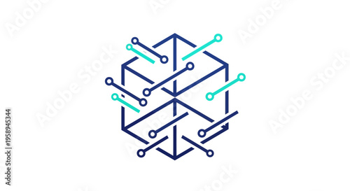 Abstract Geometric Network Connection Cube Technology Concept