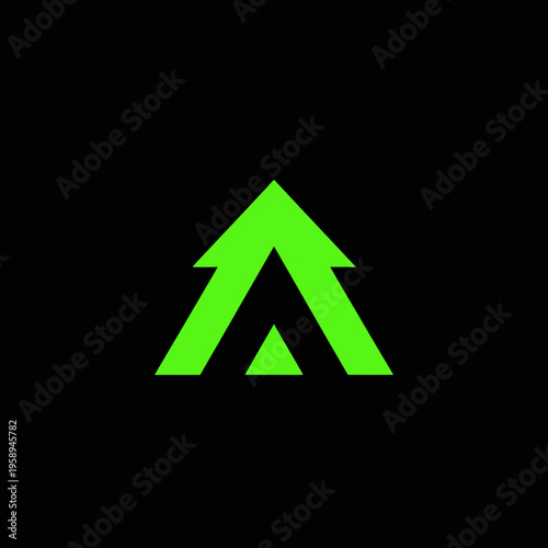 Abstract Green Arrow Upward Logo Symbolizing Growth And Success On Black