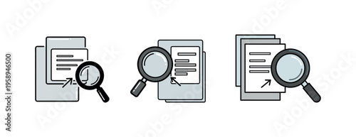 Magnifying glass on document icons.