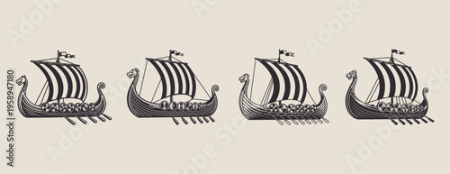 Viking ships sailing in formation.