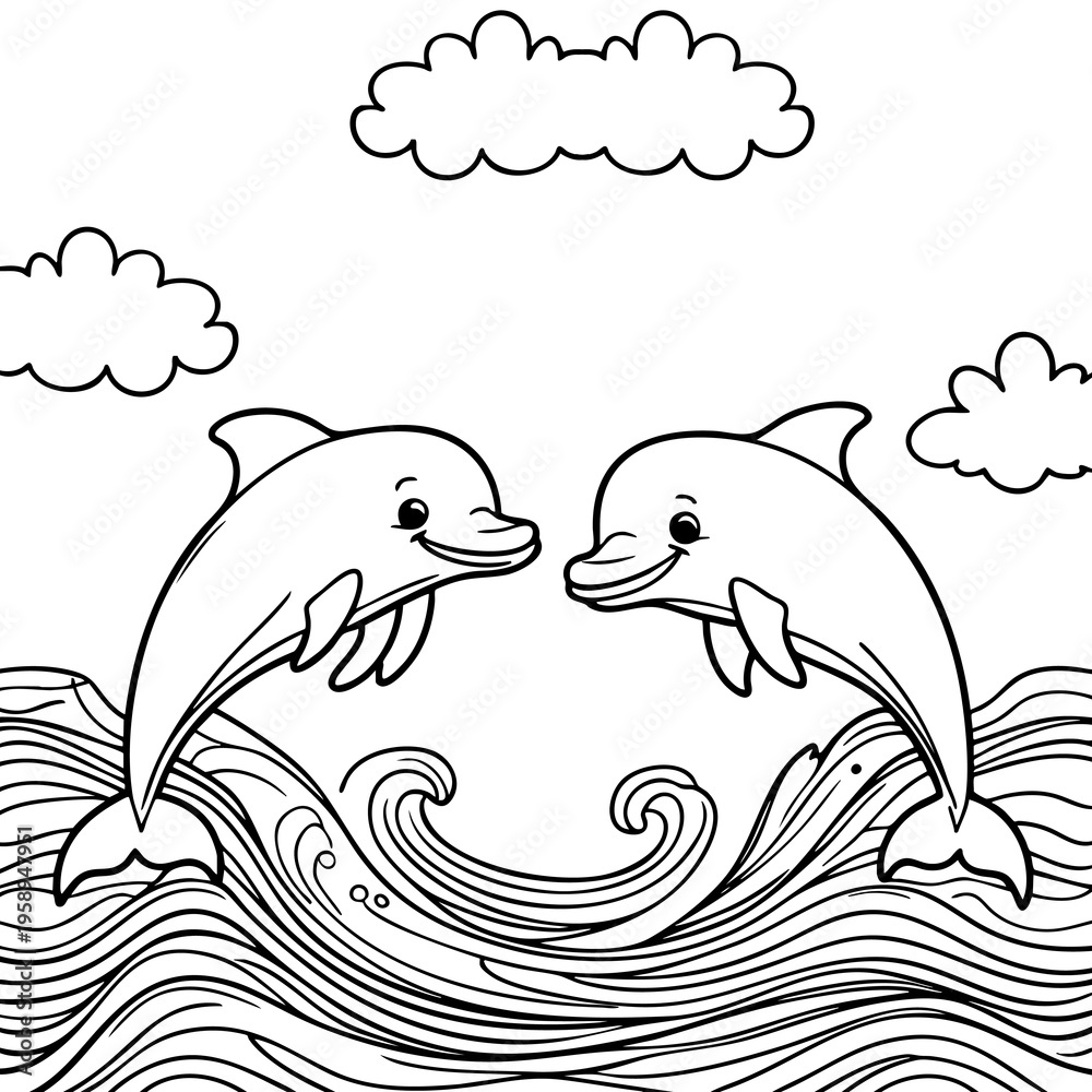 Fototapeta premium Playful dolphins leaping over sea waves