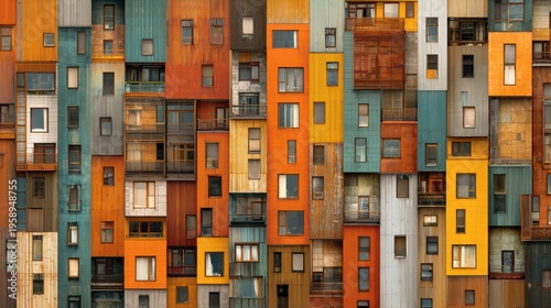 Urban density and the housing crisis showcasing a collection of colorful apartment buildings and high-rise condos.