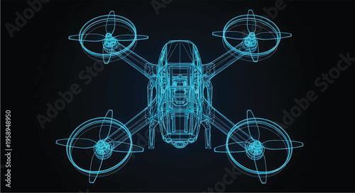 Drone Blueprint – Unmanned Aerial Vehicle CAD Engineering Technical Drawing