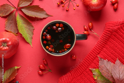 Composition with mug of hot...