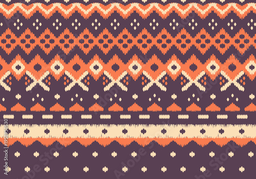 Knitting seamless patterns. Geometric knitted yarn pattern design for wrapping, fabric pattern. Colorful textile and silk pattern for background, wallpaper. Asia knitted fabric pattern for decoration.