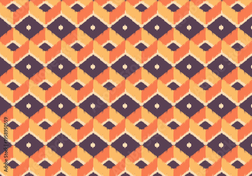 Knitting seamless patterns. Geometric knitted yarn pattern design for wrapping, fabric pattern. Colorful textile and silk pattern for background, wallpaper. Asia knitted fabric pattern for decoration.