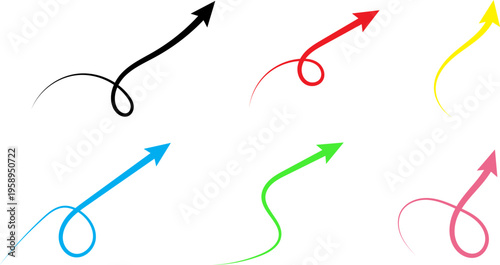 Collection of colorful arrows with dynamic swirling tail designs 