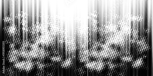 Vector halftone gradient effect. Bright abstract background. Black colors and 80s retro style texture.