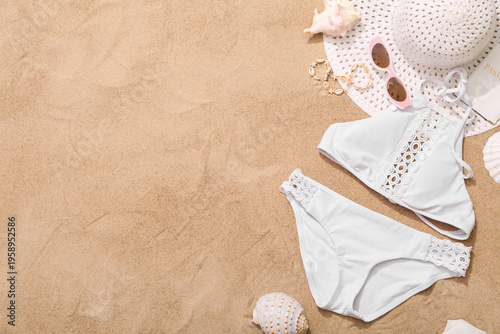 White swimsuit with hat, su...