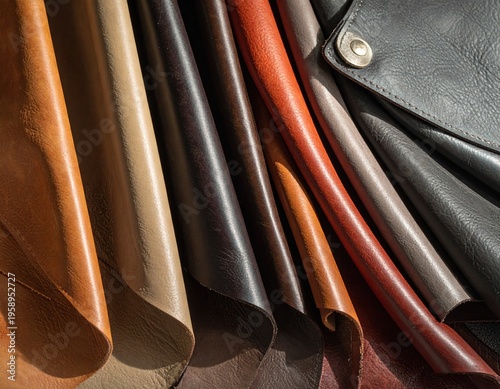 Close-up of various colored leather swatches, draped and layered